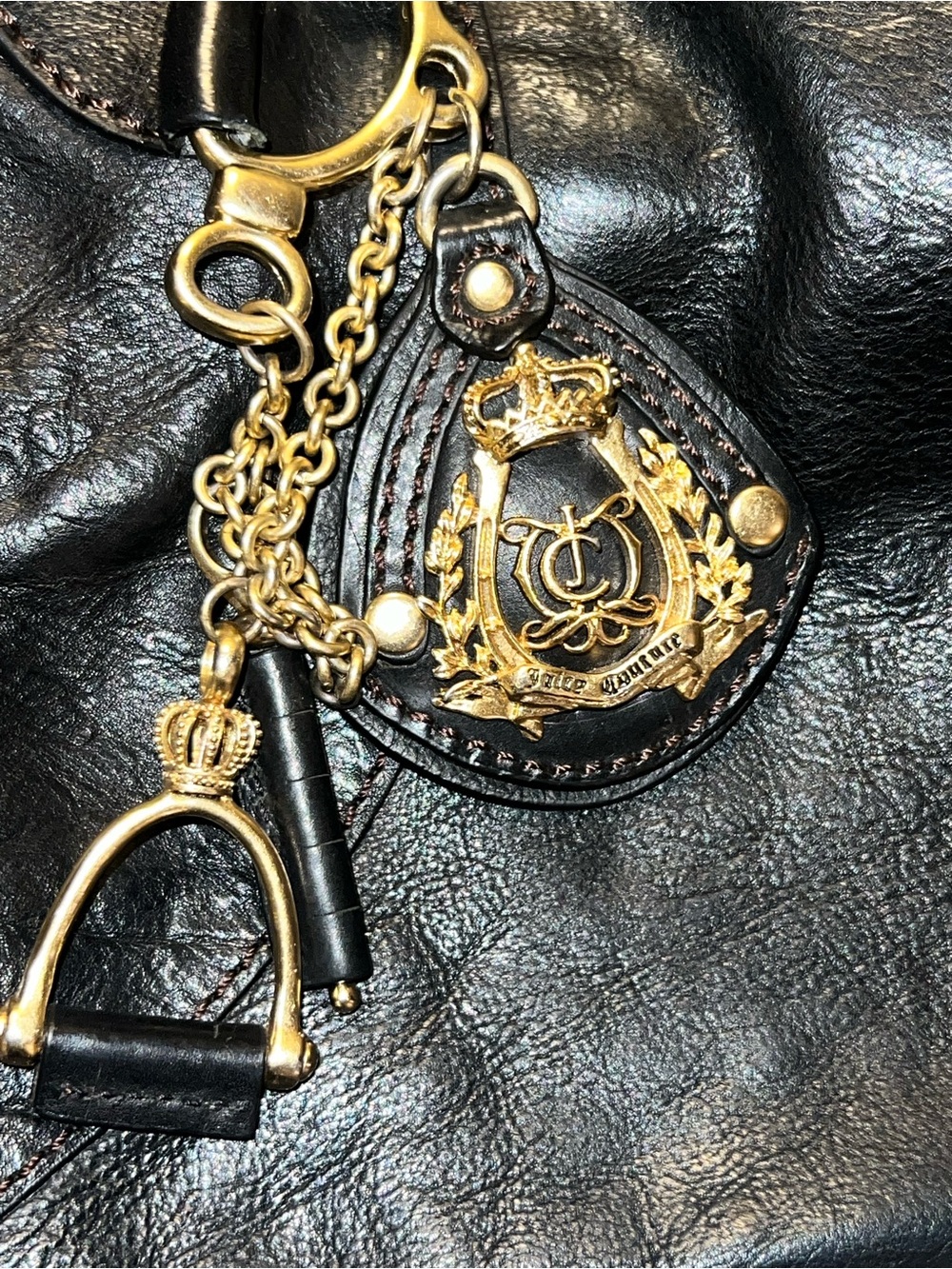 Black Leather Structured Tote with Gold Hardware - Picture 5 of 10
